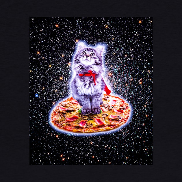 Galaxy Kitty Cat Riding Pizza In Space by Random Galaxy